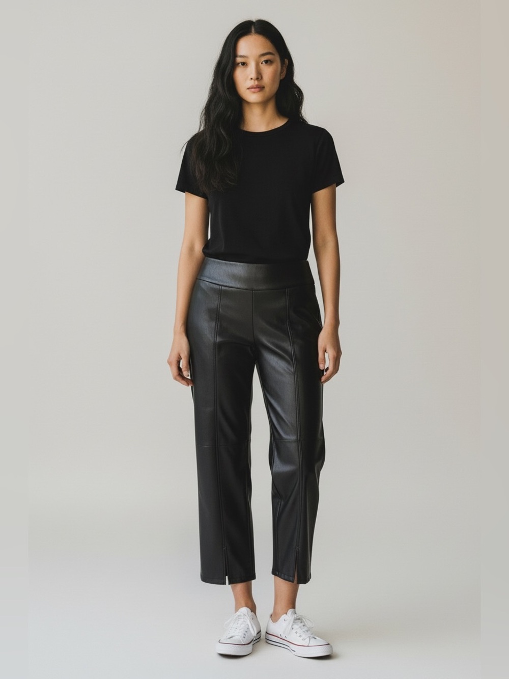 Bagatelle (XL) Black Faux Leather Wide Leg Ankle Length Pant PullOn Center Seam